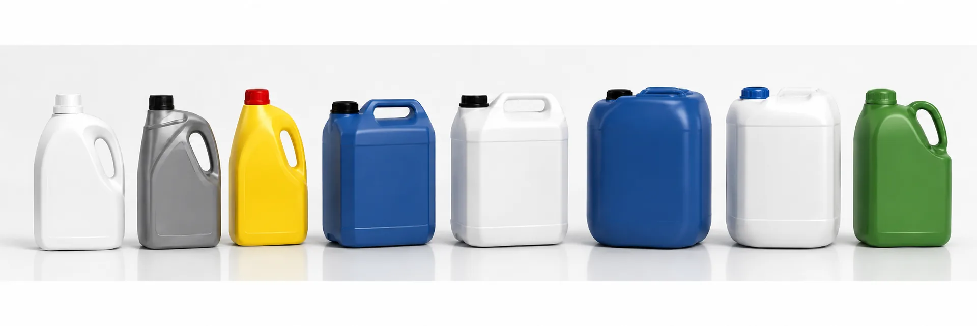 Plastic jerry cans, detergent bottles, and oil containers made by extrusion blow molding