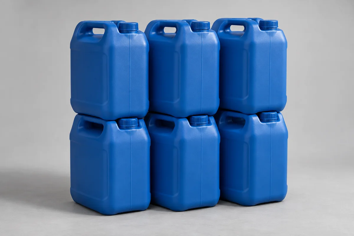 Stackable containers arranged in two layers
