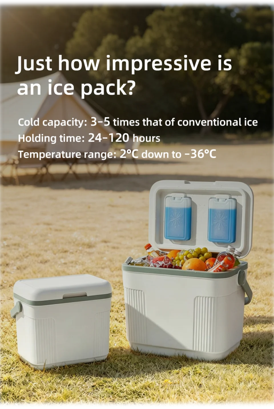 Ice pack cooling capacity, holding time, and temperature range