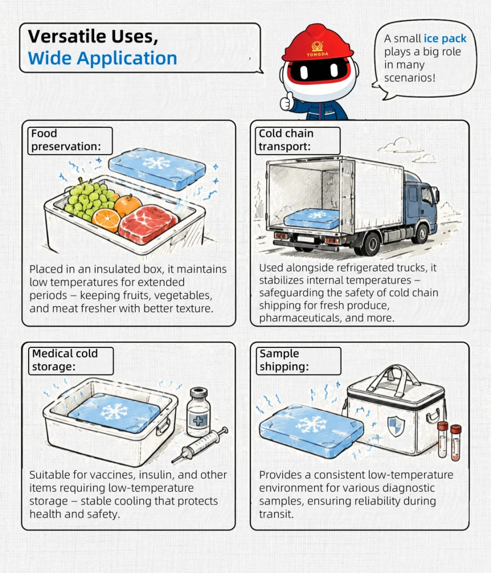 Reusable ice packs for food, cold-chain transport, medical storage, and sample shipping
