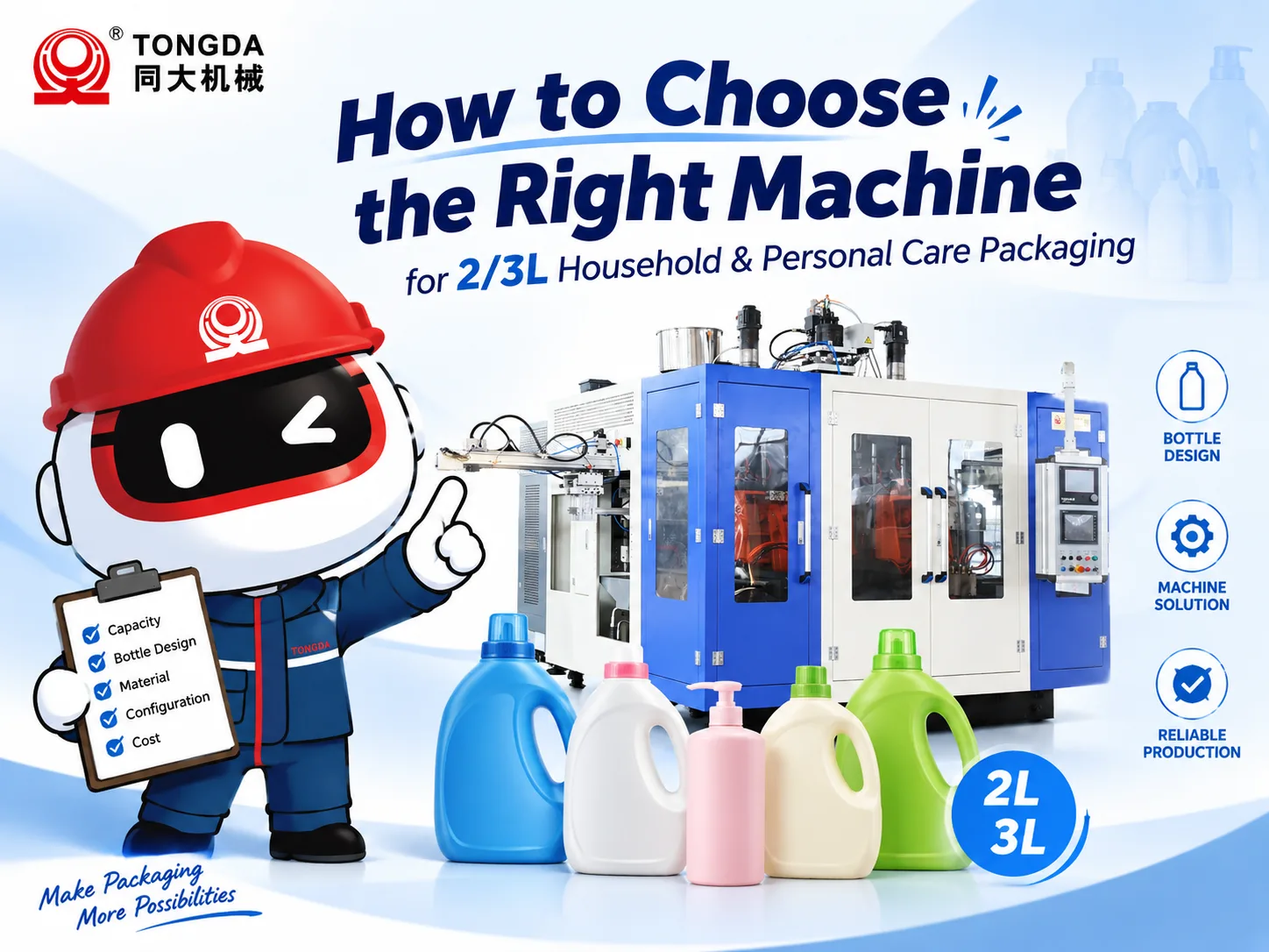 How to choose a blow molding machine for 2L and 3L household and personal care packaging