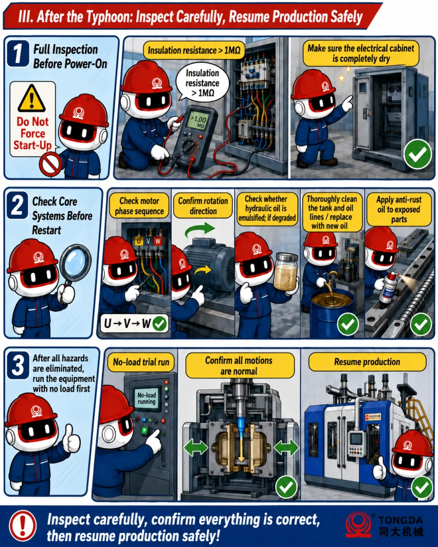 Post-typhoon inspection and restart checklist for blow molding machinery